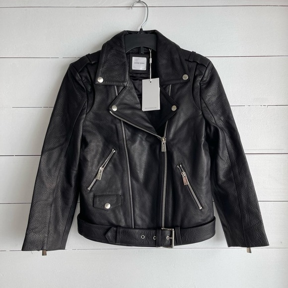 NWT Anine Bing Cropped Moto Leather Jacket in Black Size XS - Picture 3 of 11